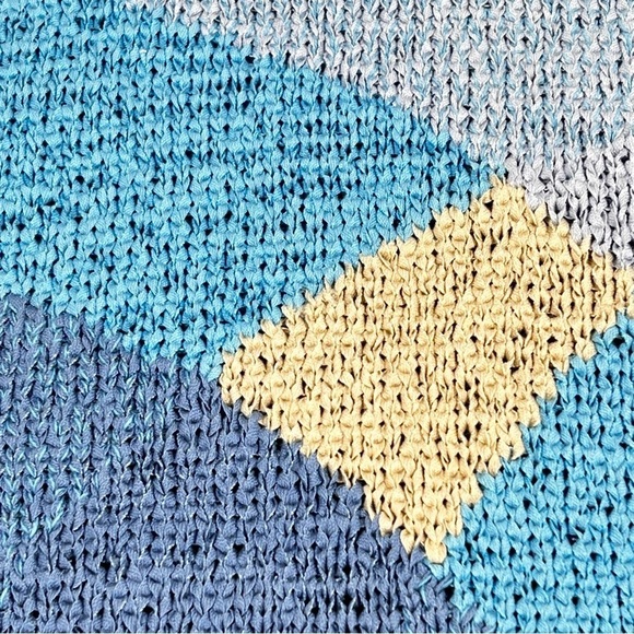 VTG J.H. COLLECTIBLES Blue Beige Color Block Long Sleeve Knit Sweater Top Sz XL - Picture 13 of 16